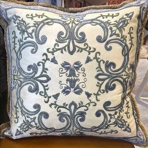 Embroidered Scrollwork Decorative Pillow - Cream and Green